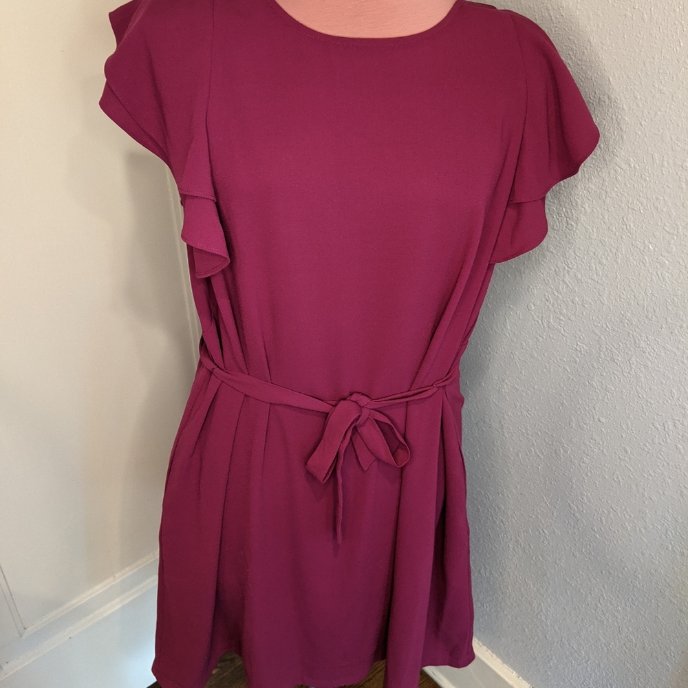 Women's Fuschia Flutter Cap Sleeve Dress